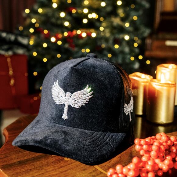 Kappe Reflection Luxury Samt Strasssteine Schwarz / Weiß