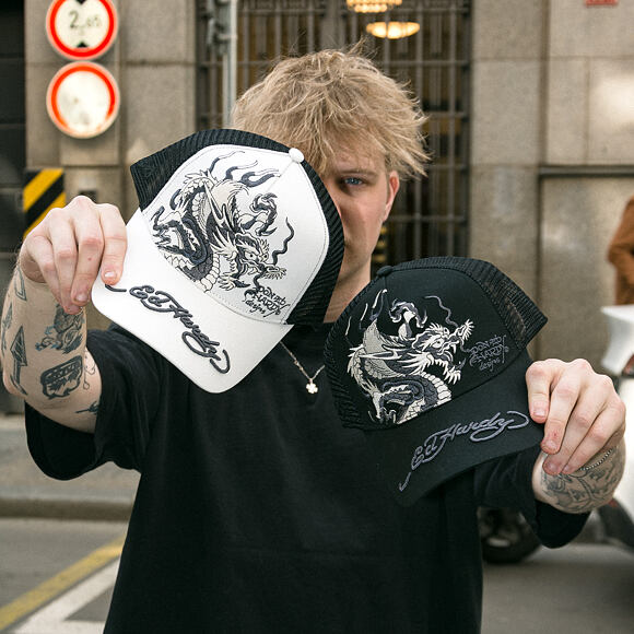 Kappe Ed Hardy - Mono Giant Dragon Twill Front Mesh Trucker - Black/Black