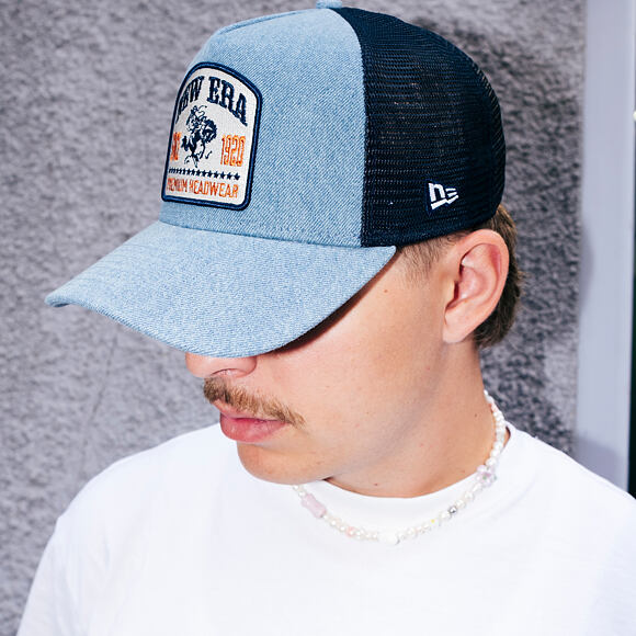 Kappe New Era - Western Rodeo Denim Patch 9FORTY Trucker - Himmelblau / Marine