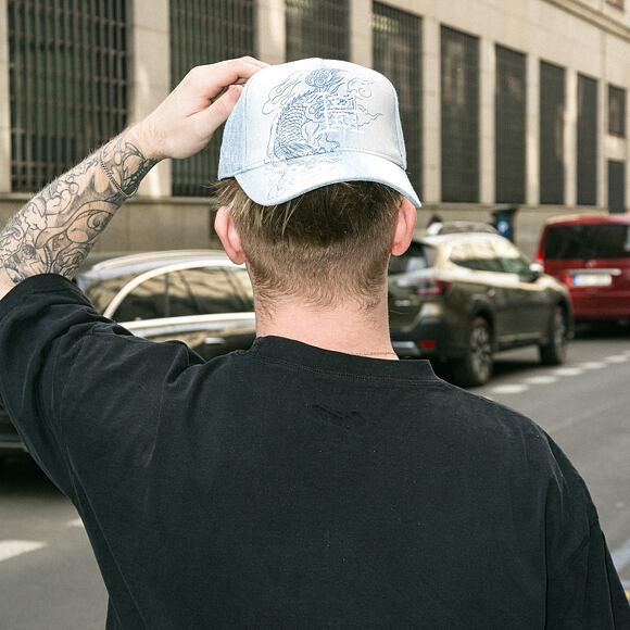Kappe Ed Hardy - Crawling Dragon Wash Denim 5 Panel Cap - Bleach