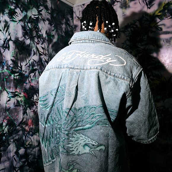 Hemd Ed Hardy - Mens Eagle And Stars Relaxed Denim Shirt - Bleach