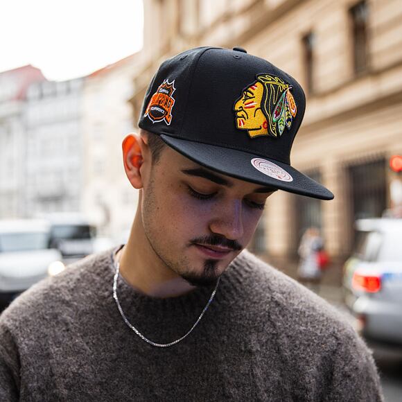 Kappe Mitchell & Ness - Conference Patch Snapback Vntg - Chicago Blackhawks - Black