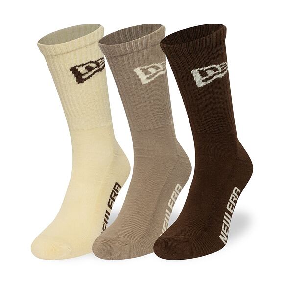 Socken New Era - Flag Crew Socks 3pk - Cream / Beige / Brown