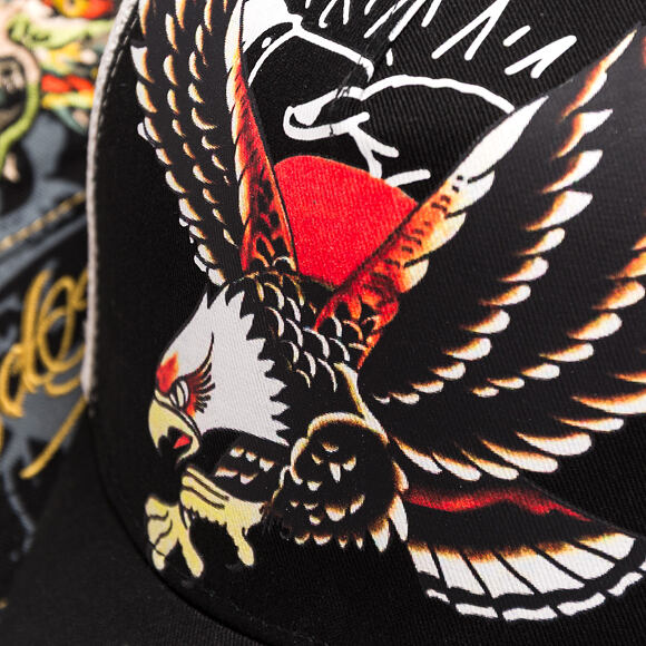 Kappe Ed Hardy - Unisex Soaring Eagle Ed Hardy Script 5 Panel Cap - Black/Blue Wash