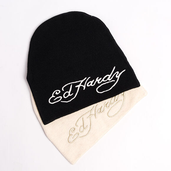 Mütze Ed Hardy - Unisex Skull Vegan Leather Applique Beanie - Black