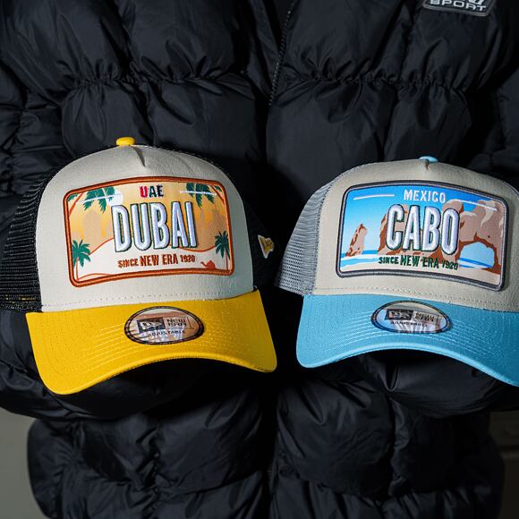 Kappe New Era - License Plate 9FORTY Trucker - Stone / Grilled Yellow