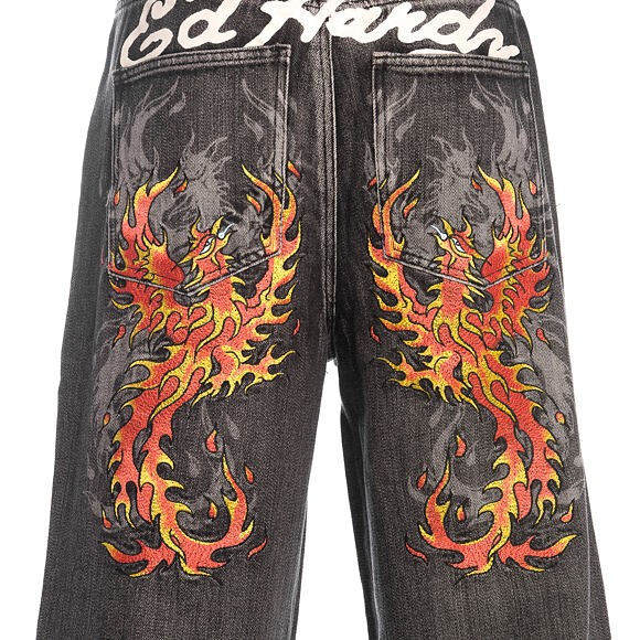 Hose Ed Hardy - Embroidered Angel Xxtra Fit Jeans - Distressed Black Wash