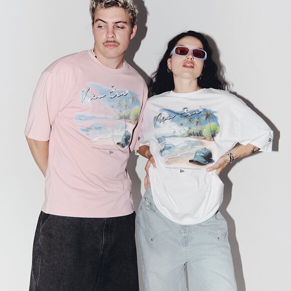 T-Shirt New Era - Branded Beach Graphic Oversized Tee - Pink Rouge