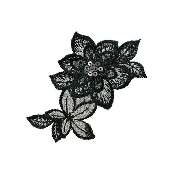 Bügelbild Monoquick - Černá krajková květina s flitry 9 x 9,5 cm