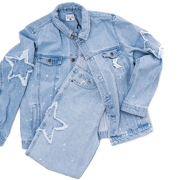 Jacke Karl Kani OG Paintsplatter Denim Trucker Jacket Bleached blue/white