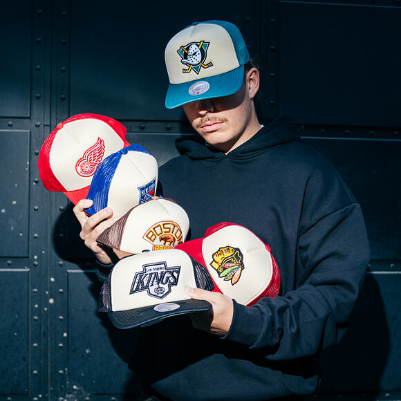 Kappe Mitchell & Ness - NHL Vintage Block Trucker - Anaheim Ducks - Cream