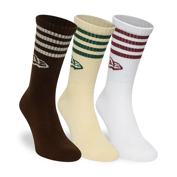 Socken New Era - Stripe Crew Socks 3pk - Brown / Cream / White