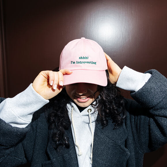 Kappe 8by8 - Dadcap - "shhh! I'm introverting" - Baby Pink/Green