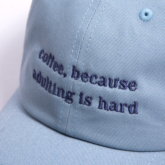 Kappe 8by8 - Dadcap - "coffee, because adulting is hard" - Light Blue/Purple