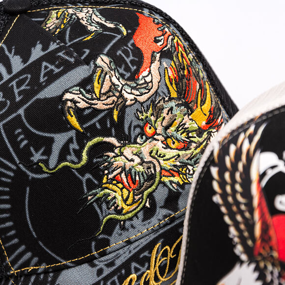 Kappe Ed Hardy - Unisex Crawling Dragon 5 Panel Trucker Cap - Black