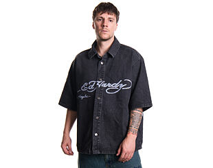 Hemd Ed Hardy - Mens Eagle And Stars Relaxed Denim Shirt - Black