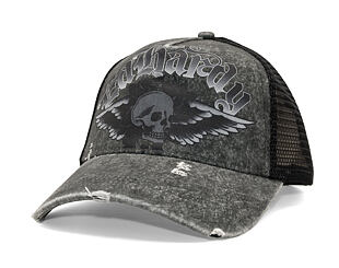 Kappe Ed Hardy - Unisex Flaming Gothic Skull Washed 5 Panel Trucker Cap - Grey