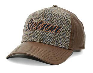 Schirmmütze Stetson Trucker Cap Lamb Nappa Harris Tweed Braun Messing