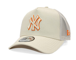 Kappe New Era - MLB Outline 9FORTY A-Frame Trucker - NY Yankees - Cream / Orange