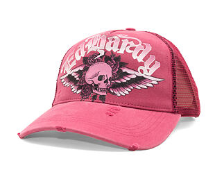 Kappe Ed Hardy - Unisex Flaming Gothic Skull Washed 5 Panel Trucker Cap - Pink
