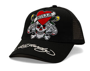 Kappe Ed Hardy - Love-Slowly Twill Front Mesh Trucker - Black