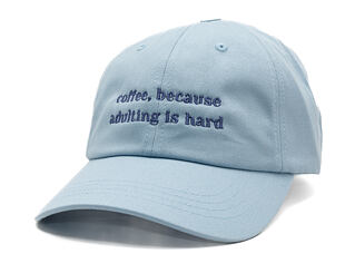 Kappe 8by8 - Dadcap - "coffee, because adulting is hard" - Light Blue/Purple