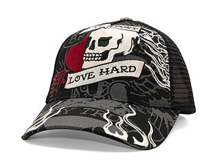 Kappe Ed Hardy - Unisex Live Fast Love Hard 5 Panel Trucker Cap - Black