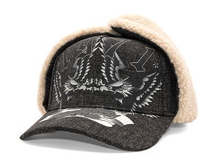 Kappe Ed Hardy - Unisex 1971 Eagle Acid Wash 5 Panel Trapper Cap - Black