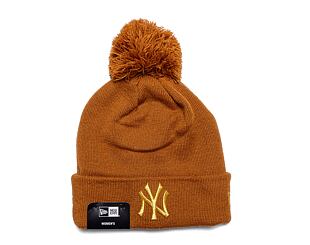 Damen Mütze New Era MLB Womens Metallic Pom Beanie - NY Yankees - Toasted Peanut / Metallic Gold