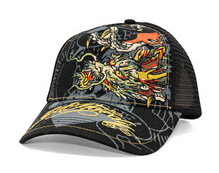 Kappe Ed Hardy - Unisex Crawling Dragon 5 Panel Trucker Cap - Black