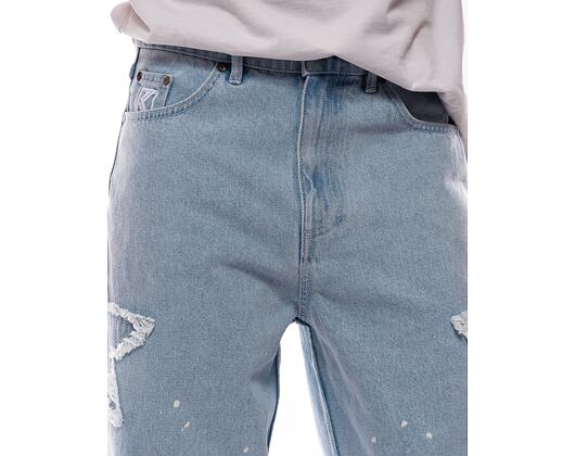 Hose Karl Kani OG Baggy Five Pocket Paintsplatter Denim Bleached blue/white
