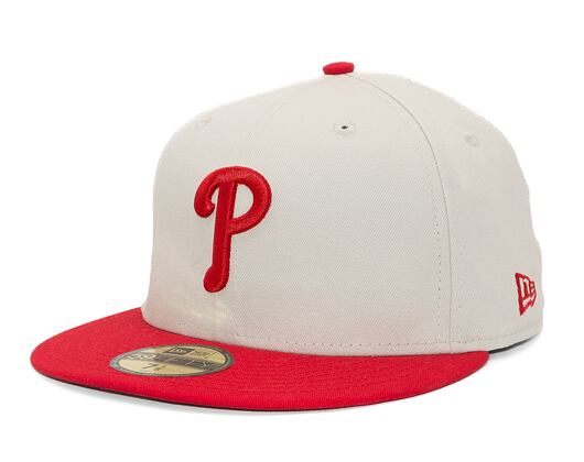 Kappe New Era 59FIFTY MLB White Crown Philadelphia Phillies Cooperstown Off White / Red