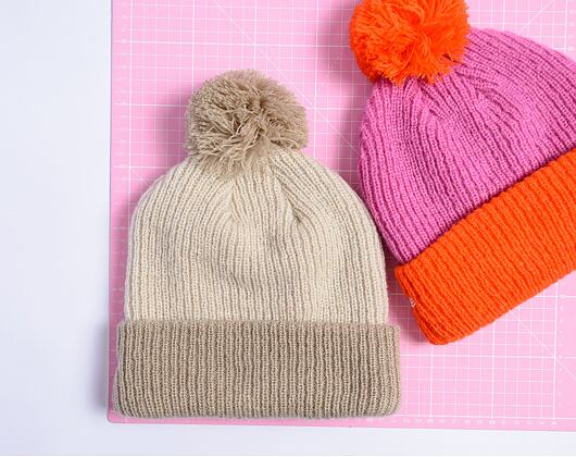 Damen Mütze New Era - Medium Knit Block Pom Beanie - Pastel Pink / Orange