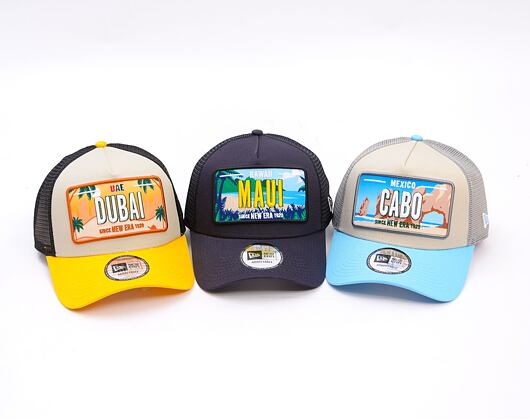 Kappe New Era - License Plate 9FORTY Trucker - Stone / Grilled Yellow