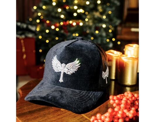 Kappe Reflection Luxury Samt Strasssteine Schwarz / Weiß