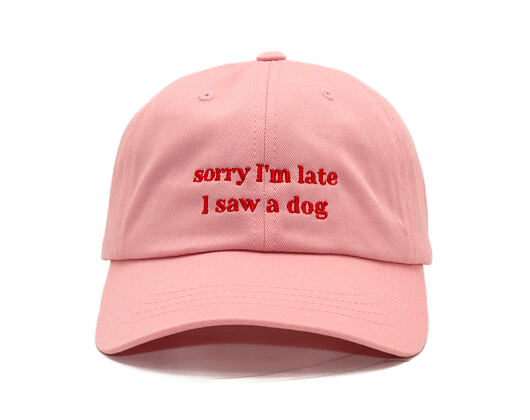 Kappe 8by8 - Dadcap - "Sorry I'm Late I saw a dog" - Baby Pink/Red