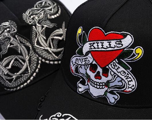 Kappe Ed Hardy - Love-Slowly Twill Front Mesh Trucker - Black