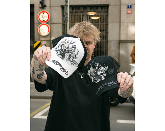 Kappe Ed Hardy - Mono Giant Dragon Twill Front Mesh Trucker - Black/Black
