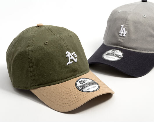Kappe New Era - MLB Mini Logo Washed Contrast 9TWENTY - Oakland Athletics - New Olive / Camel