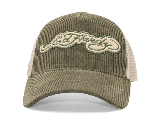 Kappe Ed Hardy - Embroidery Applique Cord 5 Panel Trucker Cap - Sage