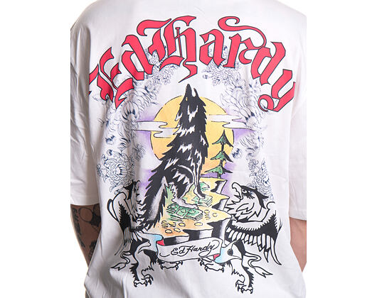 T-Shirt Ed Hardy - Mens Don Wolf Eagle Panther Relaxed T-Shirt - White