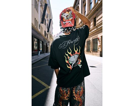 T-Shirt Ed Hardy - Mens Skull Flame Diamante Relaxed Tshirt - Black