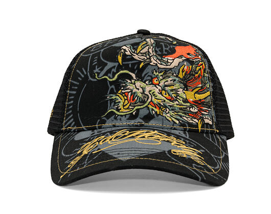 Kappe Ed Hardy - Unisex Crawling Dragon 5 Panel Trucker Cap - Black