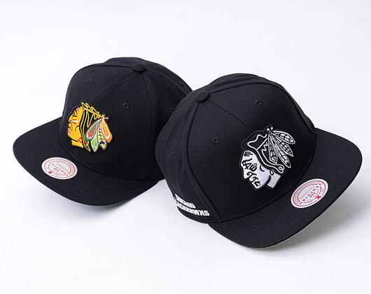 Kappe Mitchell & Ness - Evergreen Black White Snapback - Chicago Blackhawks - Black