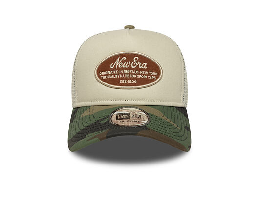 Kappe New Era - Western Oval Patch Foam 9FORTY Trucker - Stone / Woodland Camo