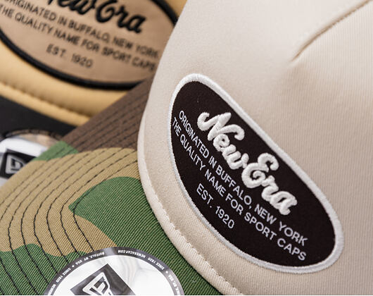 Kappe New Era - Western Oval Patch Foam 9FORTY Trucker - Stone / Woodland Camo