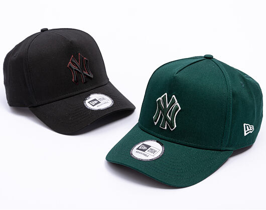 Kappe New Era - MLB Team Outline 9FORTY A-Frame - NY Yankees - Dark Green / Stone