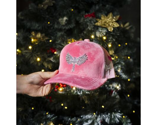 Kappe Reflection Luxury Samt Strasssteine Pink / Weiß