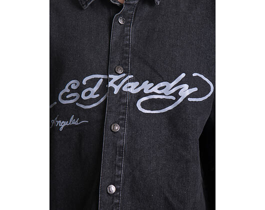 Hemd Ed Hardy - Mens Eagle And Stars Relaxed Denim Shirt - Black