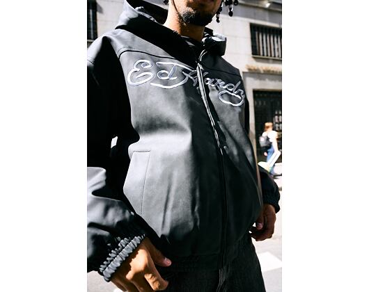 Jacke Ed Hardy - Mens Soaring Eagles Pu Hooded Vegan Leather Jacket - Black